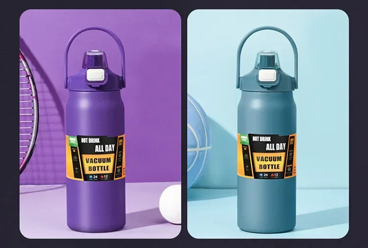 304 Stainless Steel Vacuum Thermos, Portable Outdoor Sports Water Bottle with Straw Cold Hot