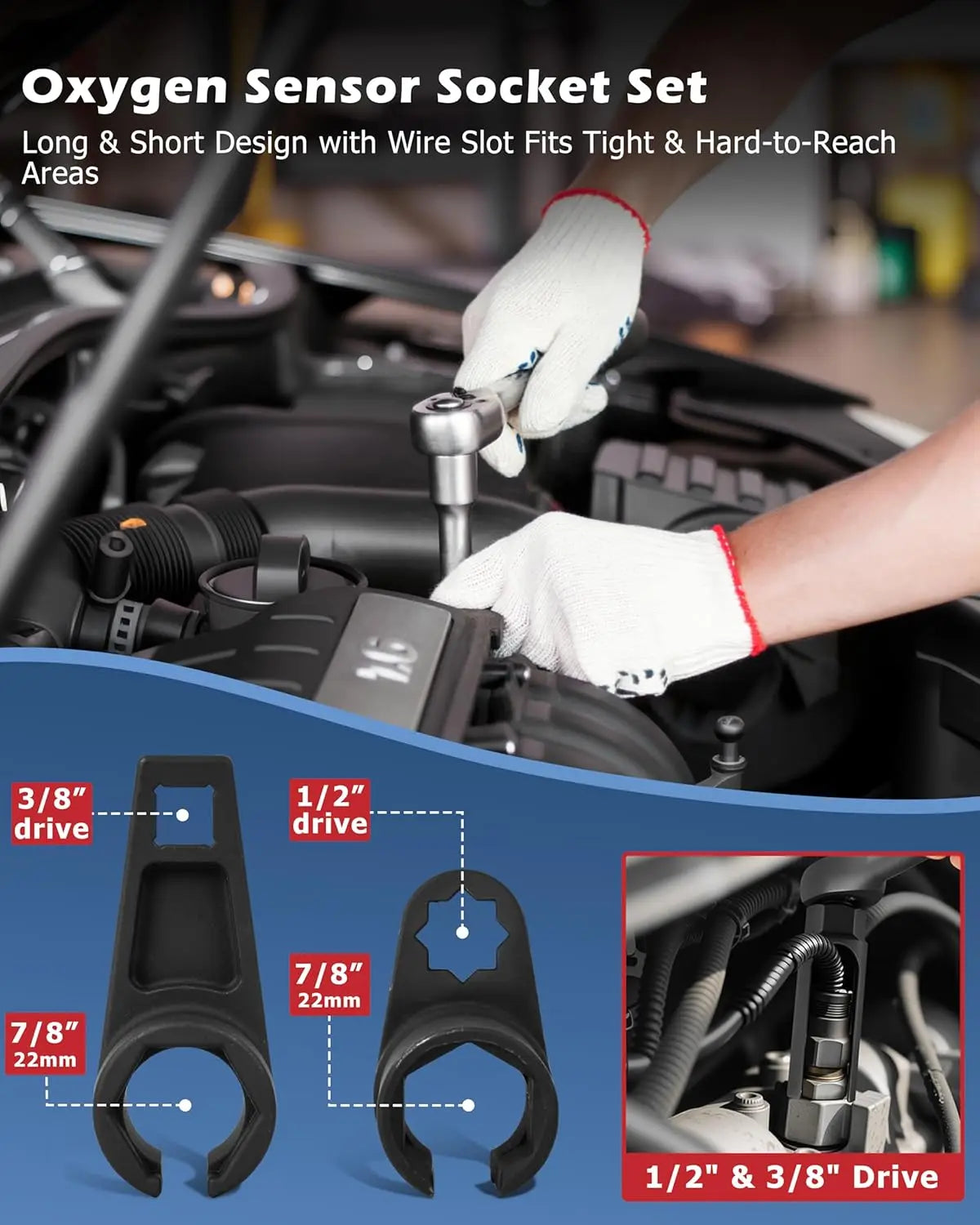 Universal Oxygen Sensor Socket Set O2 Lambda Sensor Removal Tool Kit Automotive Wrench Remover Installer Multi Size Box Tool