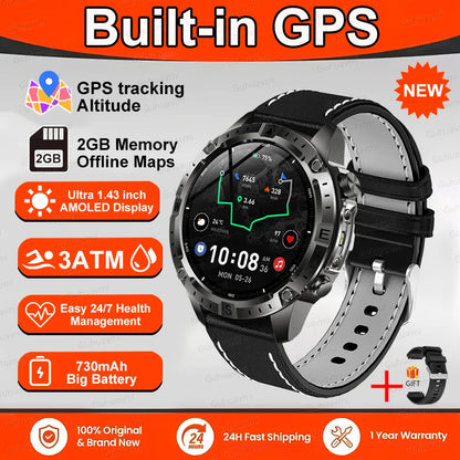 Smart Watch Men GPS Track 30 meters Swim Waterproof  Sports Fitness GPS Precise Positioning Offline Map 2GB Memory Smart Watchs