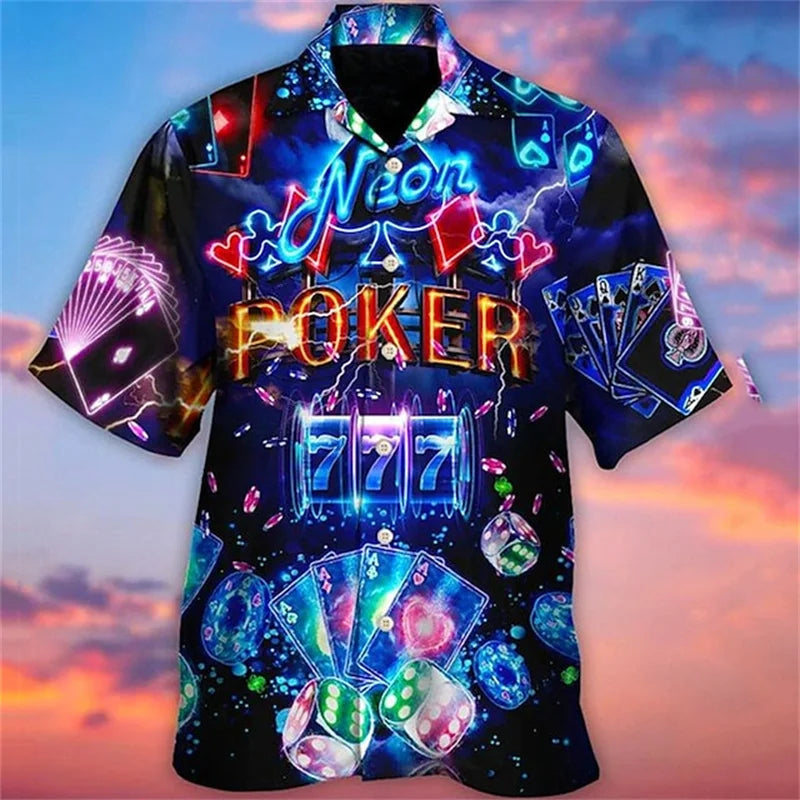 Men's 2026 Casual 3D Shirt with Poker Card Printing Fun Shirt Street Men's Summer Short Sleeved Clothing Men's Outdoor Clothing