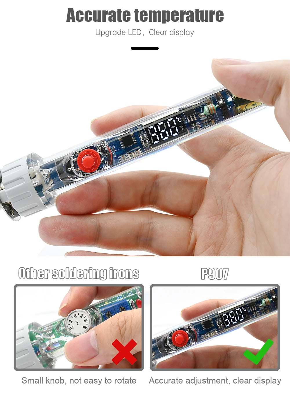 JCD 100W New Electric Soldering Iron P907 110V 220V Adjustable Temperature LCD Digital Display With Switch Welding Repair Tools