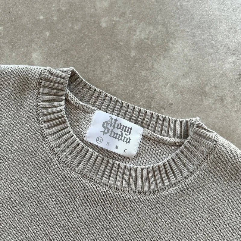 Round Neck Knitted Loose Pullover Oversized Men Full Sleeve Sweater Gothic Embroidery Daily Street Commute Y2k Outfits