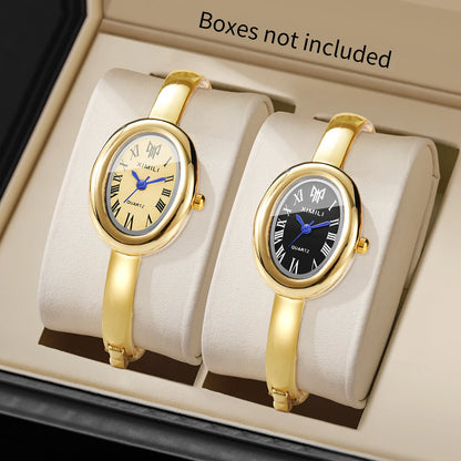 2PCS Elegant Oval Roma Dial Women Quartz Watches Set Fashion Bracelet Bangle Ladies Wristwatch Reloj Mujer Girls（Without Box）