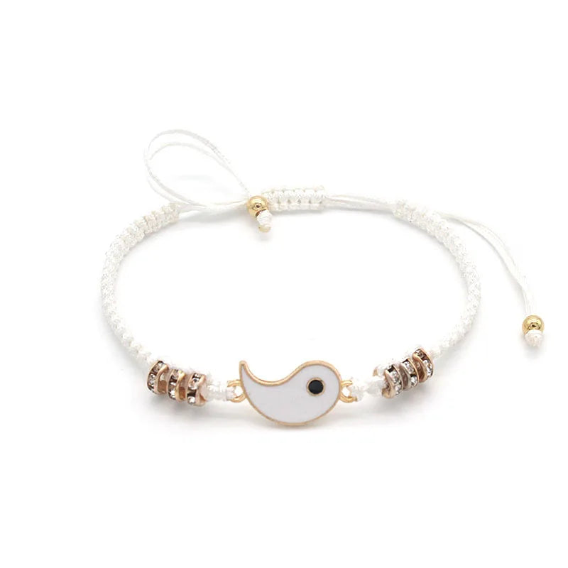 Couple Bracelets Rings Yin Yang Tai Chi Alloy Pendant Adjustable Braid Chain Necklace Matching Lover Bracelet Necklace Earring