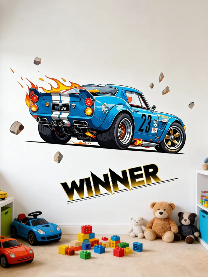Children's Room Wall Decor Racing Stickers PVC Self-Adhesive Car Decals for Bedroom Closet Door Beautification