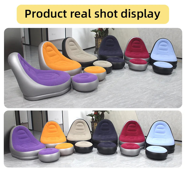 Portable Inflatable Lazy Sofa with Footstool, Hot-Selling Outdoor Camping Lounger, Waterproof Wear-Resistant Air Mattress for Na