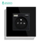 BSEED France Standard Single Wall French Socket Double Power Plug With White Black Gloden Crystal Glass Panel 16A 110V-250V