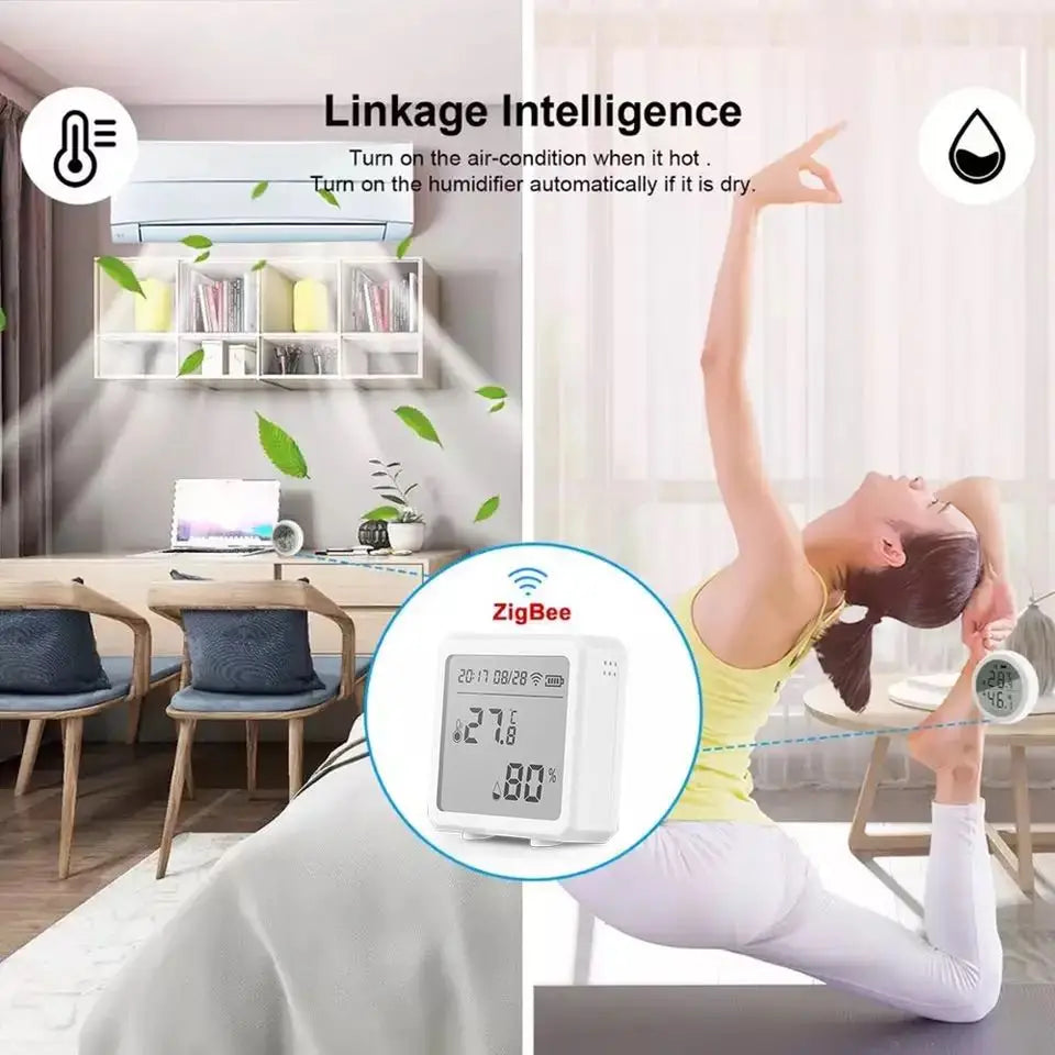 ONENUO Tuya Zigbee Temperature and Humidity Sensor with LCD Screen Digital Display Wireless Thermometer Work with Alexa Google