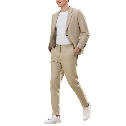 Men's Khaki 2-Piece Suit Regular Fit Single Breasted Blazer with Trousers Casual Business Wedding Gentleman Outfit