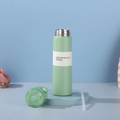Cute Mini Thermos Cup with Straw Stainless Steel Pocket Insulated Bottle Portable Mini Kawaii Kids Water Cup Drinkware Thermos