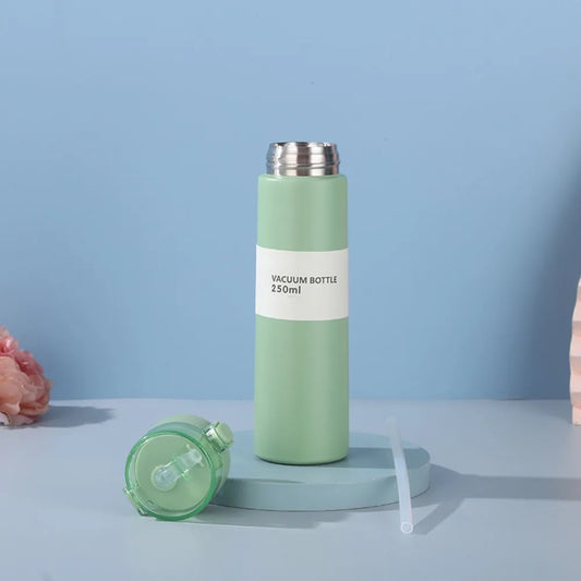 Cute Mini Thermos Cup with Straw Stainless Steel Pocket Insulated Bottle Portable Mini Kawaii Kids Water Cup Drinkware Thermos