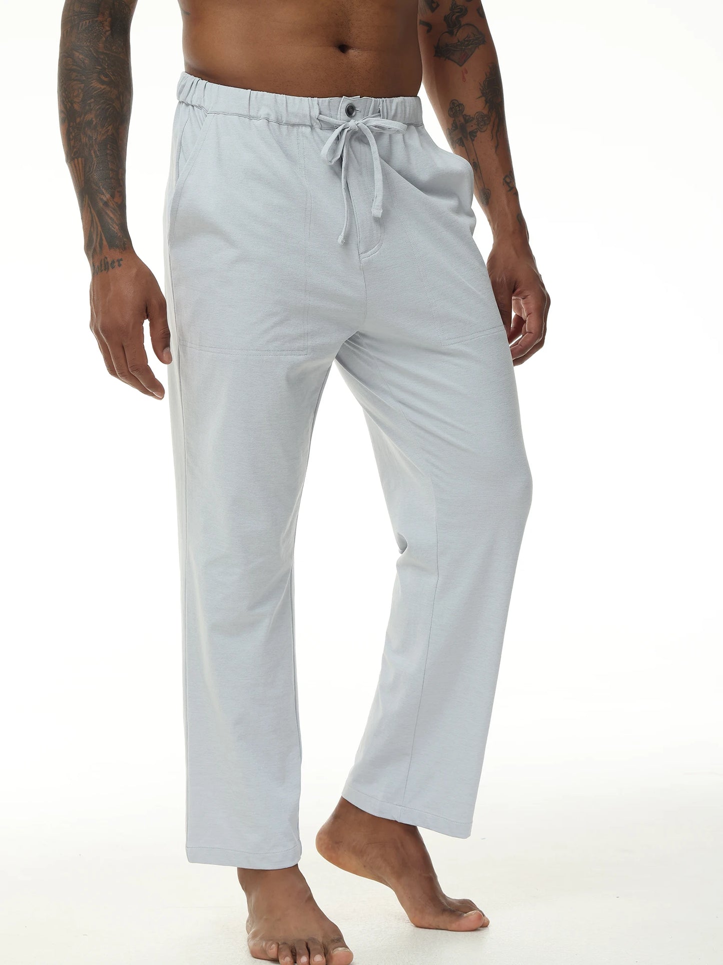 Men's Casual Linen Cotton Yoga Pants Breathable Loose Sweatpants Beach Trousers Lounge Pants Elastic Waist Fitness Pants