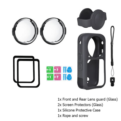 For Insta 360 X6 Camera Protective Accessory Kit Lens Guard/Silicone Protective Cover/Screen Protectors/Anti-loss Rope