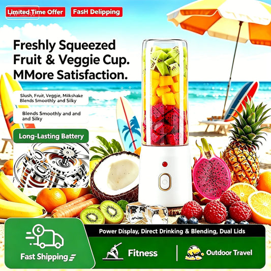 Portable USB Rechargeable Juicer 450ml 2 Cups Wireless Blender with Sports Lid, Mini Mixer for Juice Smoothie Shakes Home Use