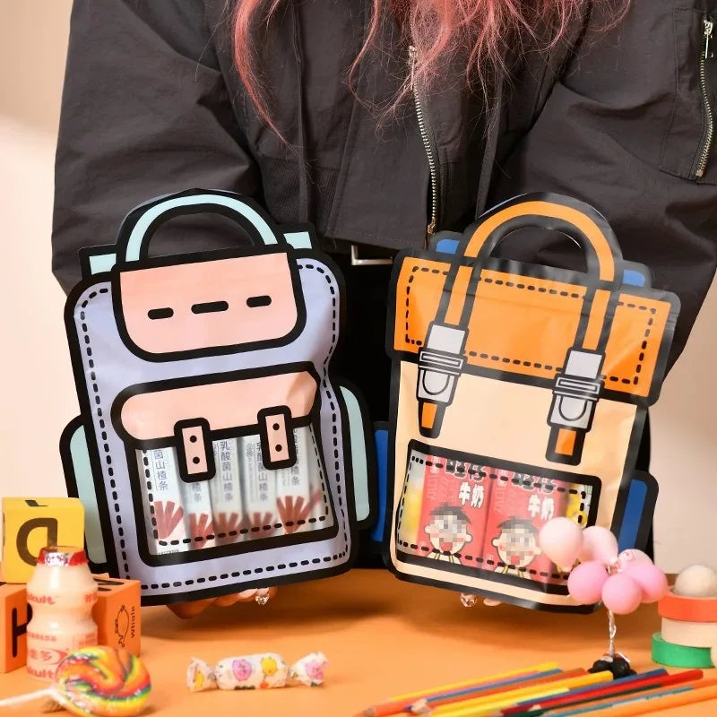 10-50 PCS Cartoon Self-Sealing Snack Bags Schoolbag Shape Biscuit Candy Handbags Children's Day Kids Birthday Gift Packaging Bag