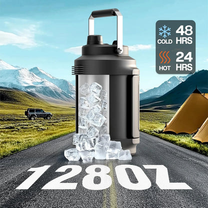1 Gallon 128oz Midnight Stainless Steel Insulated Water Jug, 2-in-1 Straw Spout Lid with Dual Handle, Leakproof 48H Cold Retention for Gym Biking Travel Home Picnic