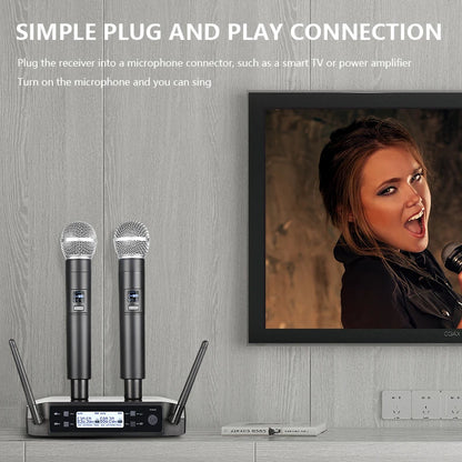 Wireless Microphone Handheld Dual Channels UHF Fixed Frequency Dynamic Mic For Karaoke Wedding Party Band Church Show