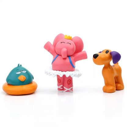 / 7Pcs/Set Kawaii Pocoyo Animal Toy Bird Duck Elephant Doll Toy Model Scene Ornaments Anime Cartoon Cute Pvc Figures Toys