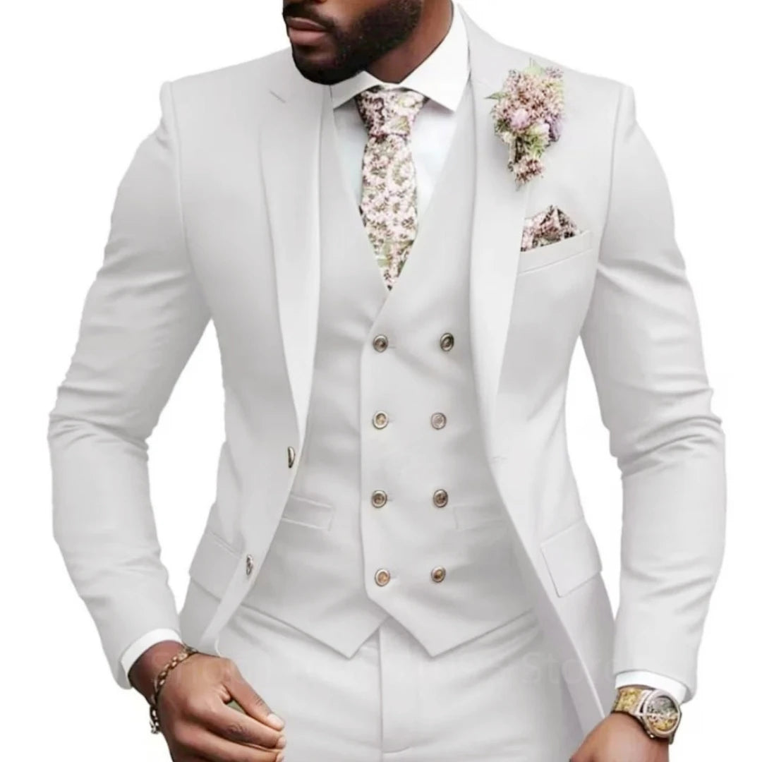 High Quality Green Business Men Suits Slim Fit Male Clothing Elegant Wedding 3 Piece Two Buttons Jacket Vest Pants Party Sets