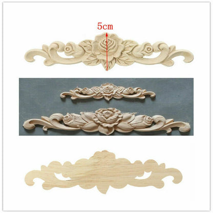 Natural Floral Wooden Carved Applique Wooden Figurines Crafts Corner Frame Appliques Frame Wall Door Furniture Woodcarving Decor