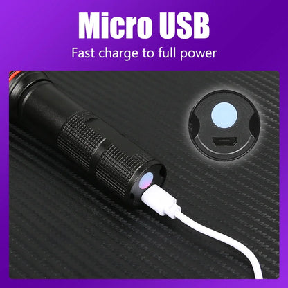 395nm LED UV Flashlight Rechargeable Zoomable Torch Light for Pet Urine Stain Detector Tools Lantern Money Fluorescer Detector
