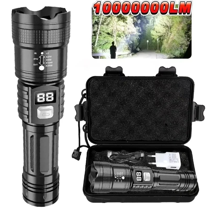 Super Bright LED Flashlight Type-C Rechargeable Led Torch Long Range Tactical Lamp Outdoor Waterproof Camping Fishing Lantern