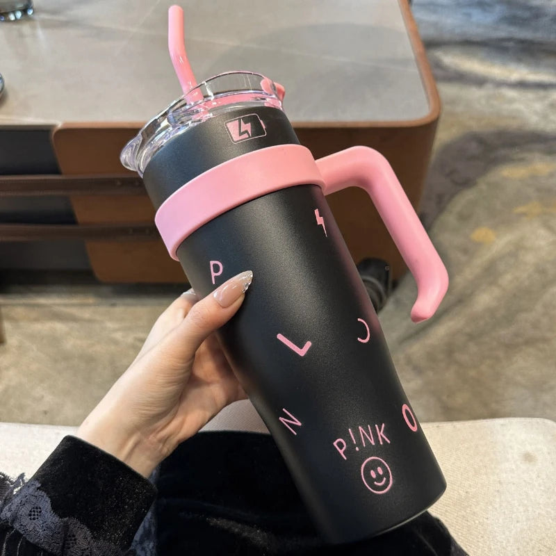 Stylish High Capacity Insulated Stainless Steel Water Bottle with Straw for Women Outdoor Sports Cup