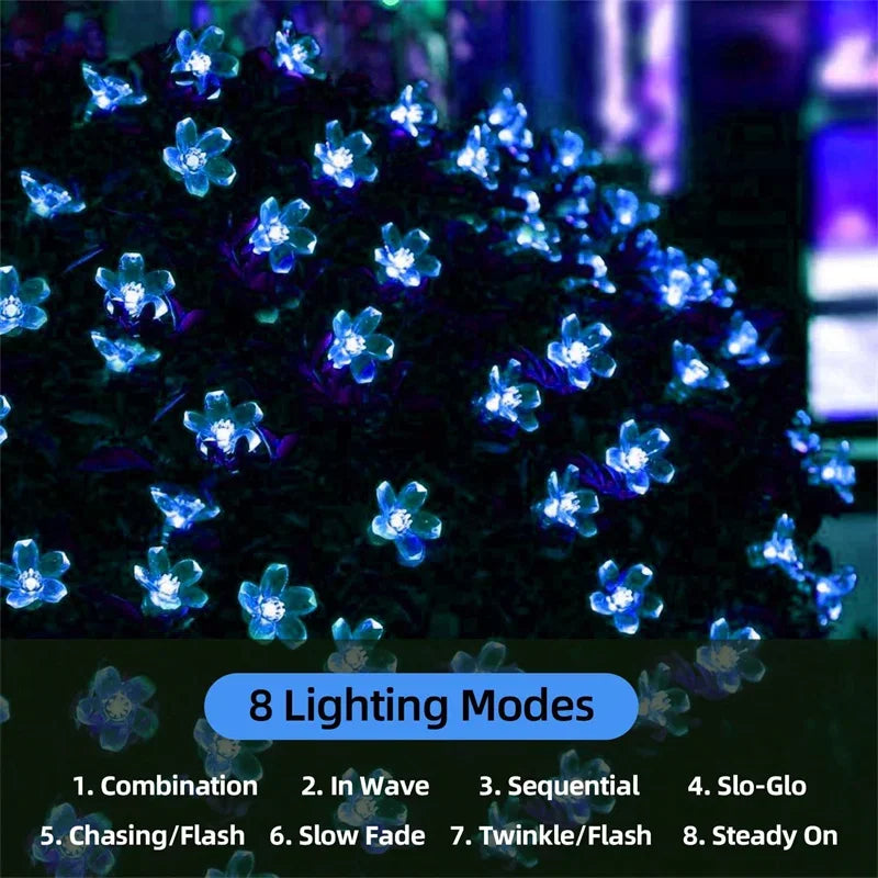 1pc 5/7/12/22M Solar String Sakura Lights 20/50/100/200LEDS Outdoor Waterproof Festival Garden Decorative Lights