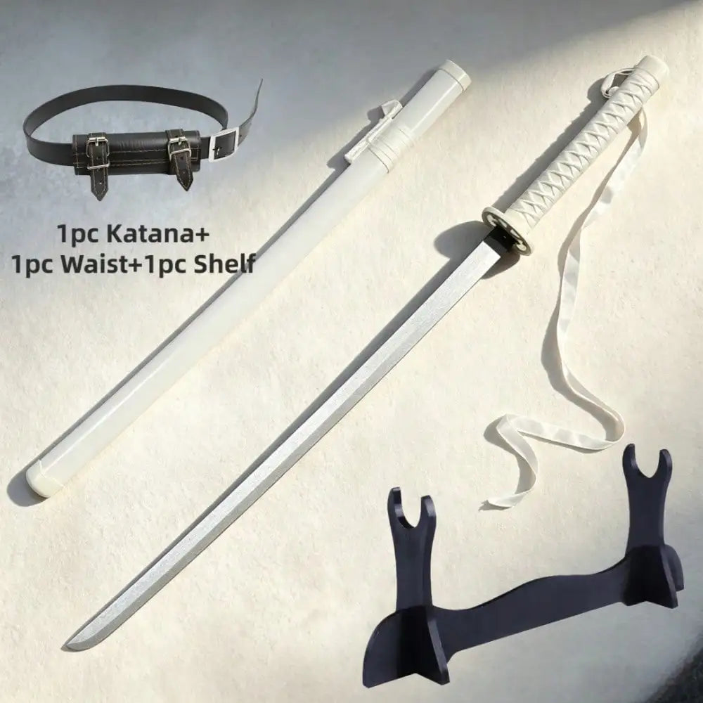 40inch 101cm Katana Sword Bleach Ichigo Zangetsu White Bankai Blade Wood Bamboo Japanese Samurai Anime Cosplay Prop Stand Belt Ribbon Set Real Size Otaku Collectible Gift Toy Display Bushido Ninja Knife Schwert Sabre