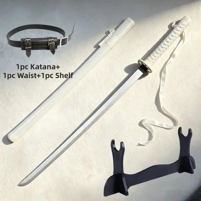 40inch 101cm Katana Sword Bleach Ichigo Zangetsu White Bankai Blade Wood Bamboo Japanese Samurai Anime Cosplay Prop Stand Belt Ribbon Set Real Size Otaku Collectible Gift Toy Display Bushido Ninja Knife Schwert Sabre