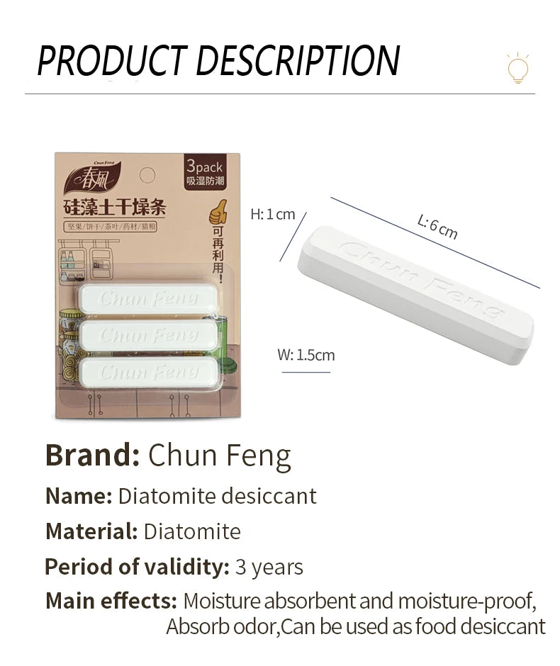 3Pcs/Set Unique Drying Strip Diatomaceous Earth Food Drying Strip Wide Application Safe No Odor Kitchen Moisture Repellent