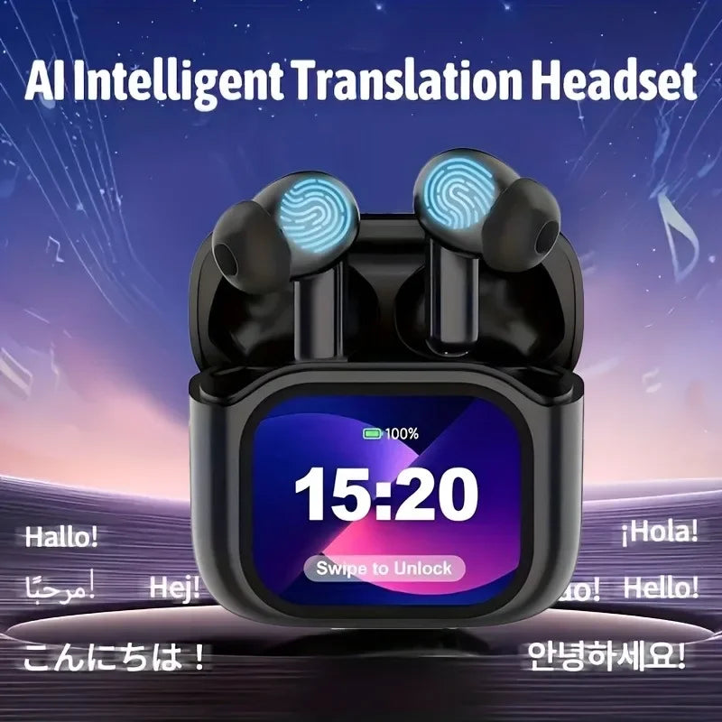 AI Real-time Translation Headset, 150 Language Translation. Translation Wireless Headphones, LCD Large-screen TWS In-ear ANC ENC