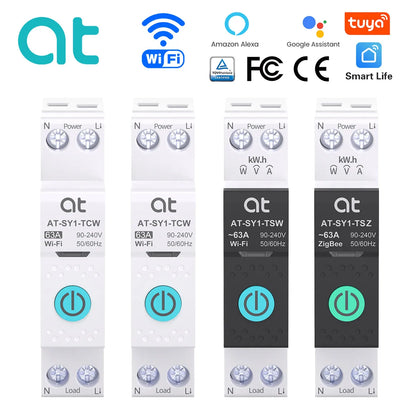TUYA WIFI Smart Circuit Breaker With Metering 1P 50A 63A DIN Rail for Smart Home wireless Remote Control Switch by APP