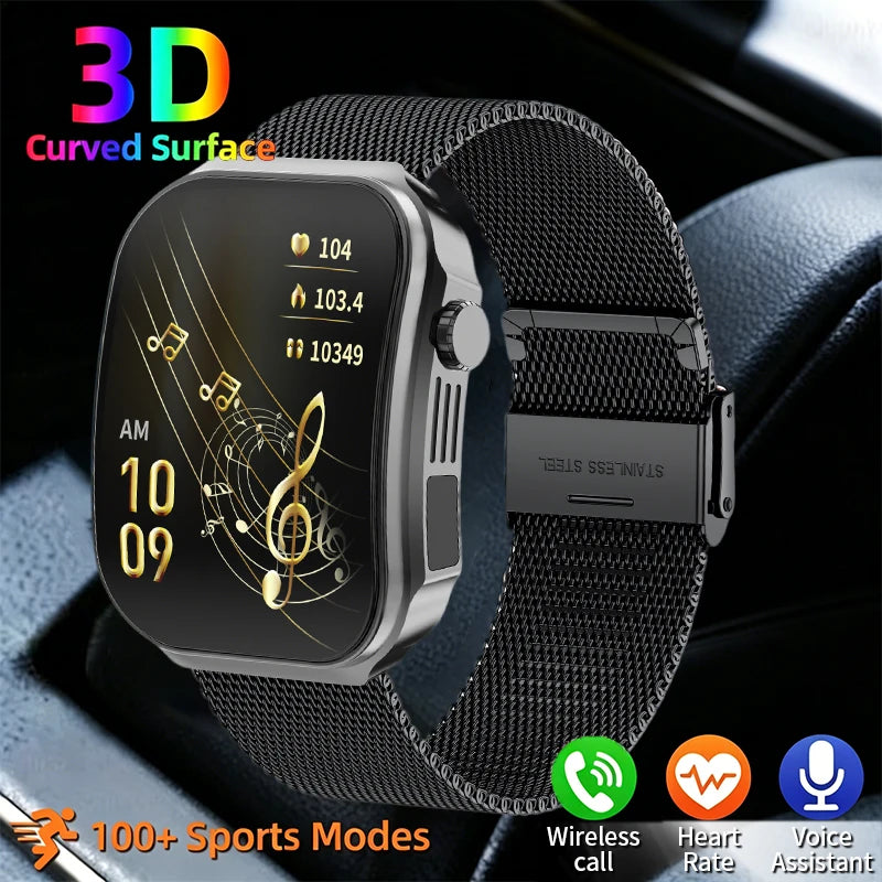 Inteligentny zegarek z zakrzywionym ekranem 3D 2,2 cala, termometrem z diodą LED, monitorem zdrowia, połączeniami BT, sportowy, fitness