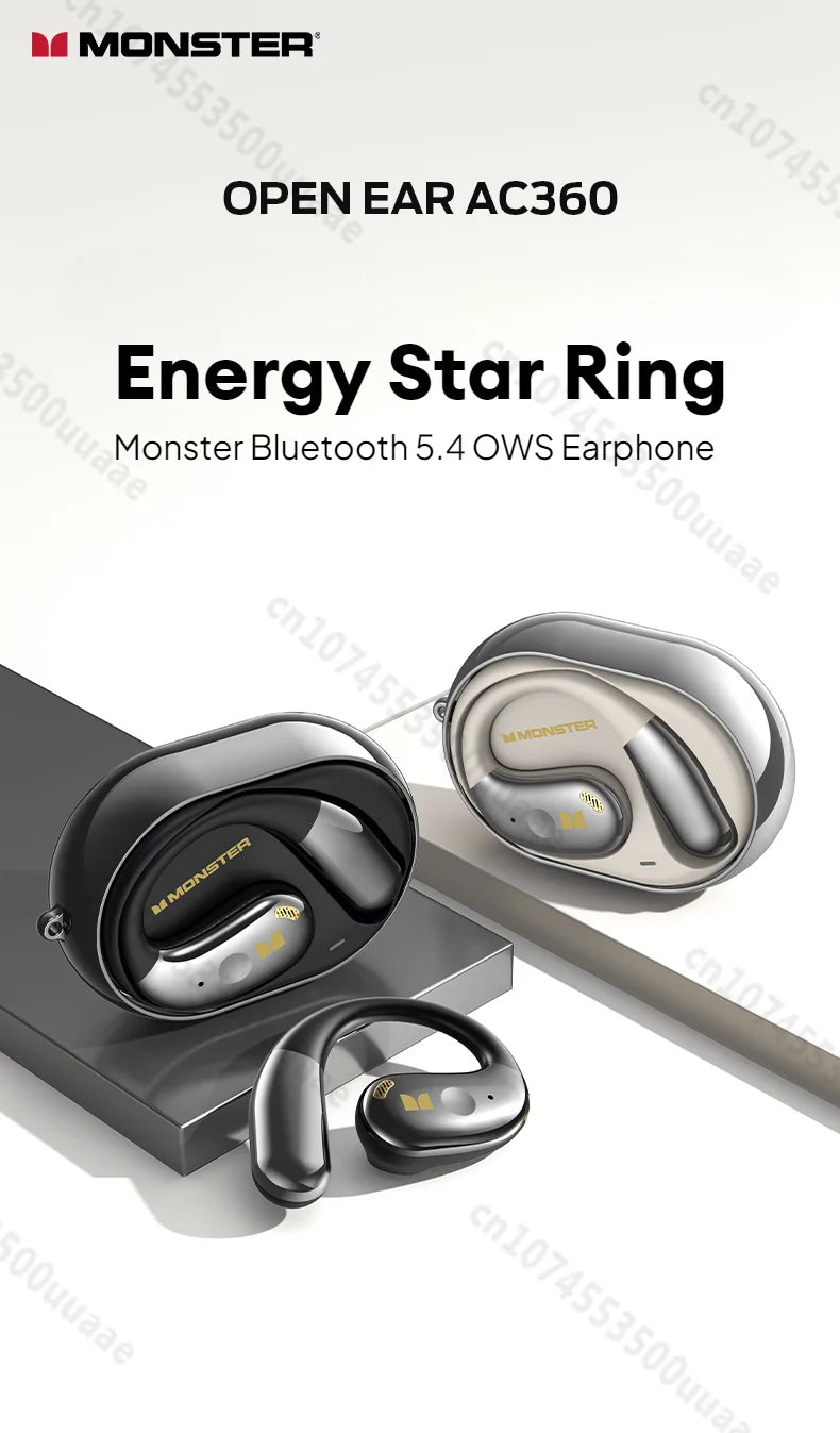 Słuchawki Monster Open Ear AC360 Air Conduction Bluetooth 5.4 Ture Wireless Earphones Stereo 360° OWS Bezprzewodowy Zestaw Słuchawkowy Sportowy