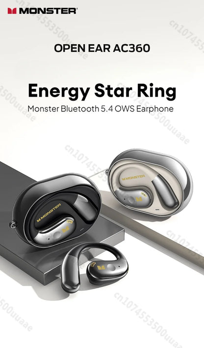 Słuchawki Monster Open Ear AC360 Air Conduction Bluetooth 5.4 Ture Wireless Earphones Stereo 360° OWS Bezprzewodowy Zestaw Słuchawkowy Sportowy
