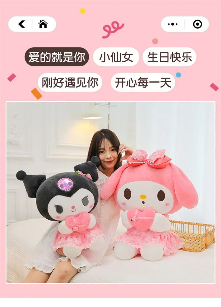60cm Sanrio Kuromi Melody Hello Kitty Plush Toy Kawaii Cartoon Big Size KT Cat Plush Doll Soft Stuffed Pillow Kids Birthday Gift