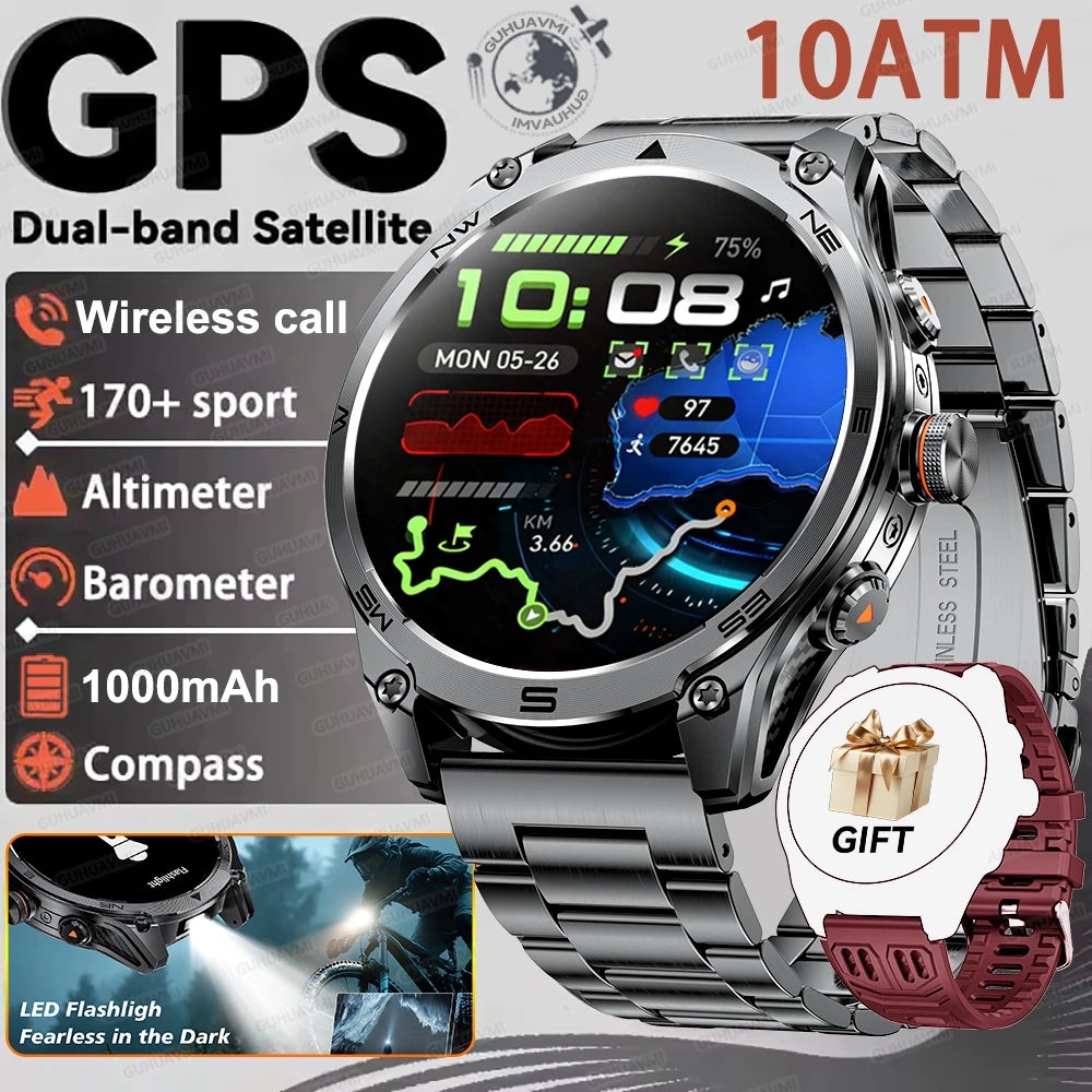 2026 New Military grade GPS Smart Watch Built-in Dual-band AGPS path 10ATM Waterproof Compass 1000mAh 170+Sports Smart Watch men