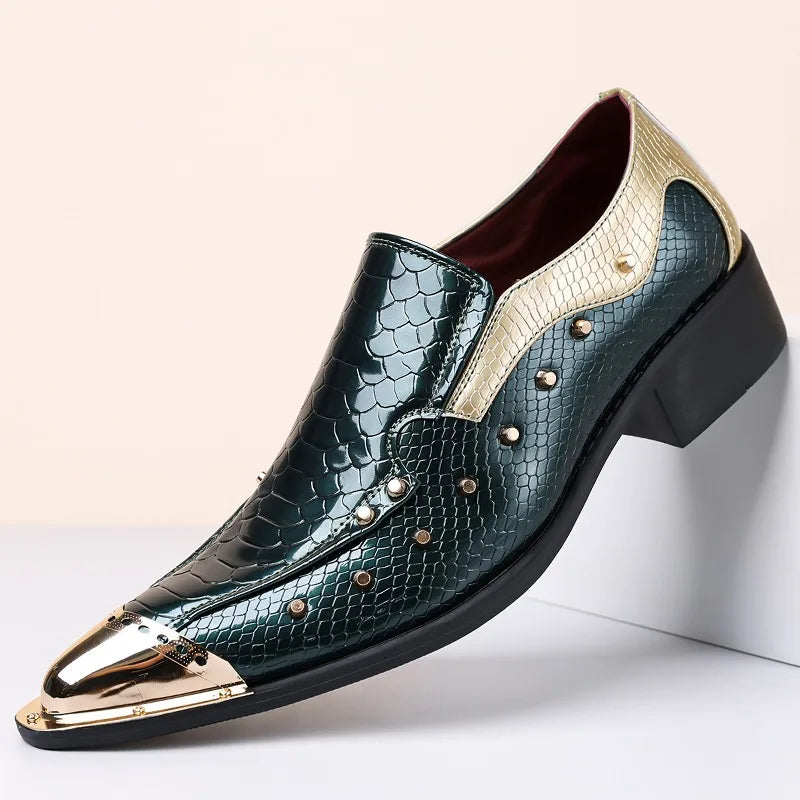 Handmade Red Men's Crocodile Leather Shoes Metal Pointy Toe Business Dress Suit Men Shoe Oxfords Flats Zapatos De Hombre