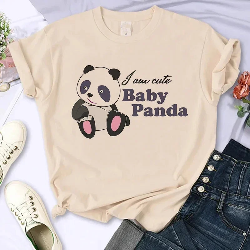 Cartoon Casual Creative T-shirt Vintage Round Neck Clothes Funny Cute Panda Printed T Shirt for Women Summer Sleeve
