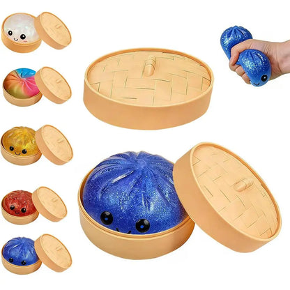 Simulation Flash Dumpling Pressure Ball Slow Rebound Soft Pinch Decompression Squishy Stress Relief Balls with Steamer