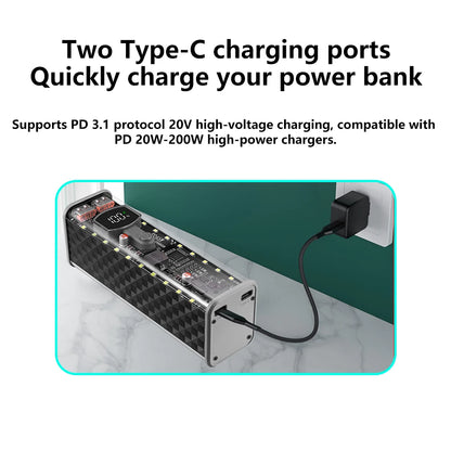 22.5W/45W 18650 Power Bank Case Fast Charging DIY Transparent Battery Storage Box Digital Display USB Type-C Battery Holder