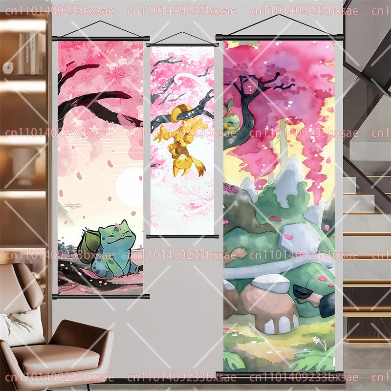 Pokémon Retro HD Scroll Painting Poster Squirtle Eevee Charmander Bulbasaur Gyarados Charizard Fan Collection Children's Gift