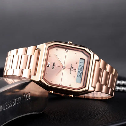 SKMEI Waterproof Stainless Steel Strip Digital Wristwatches For Men Women Alarm 3 Time Chrono Watches Fashion Electronics Watch