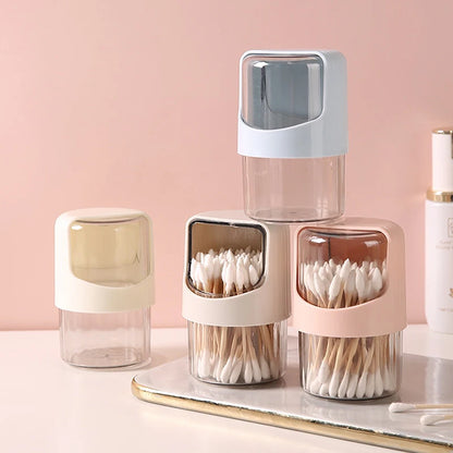 Transparent Cotton Swab Storage Box Rotating With Lid Dustproof Desktop Plastic Toothpick Organizer Jar