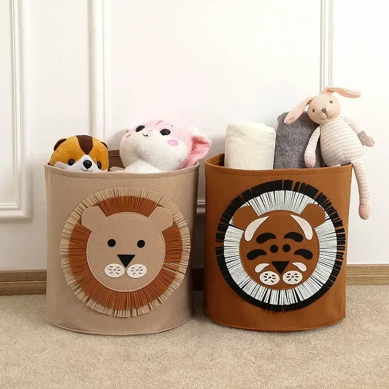 1/2/3/5PCS Baby Storage Basket Panda Dinosaur Cartoon Felt Organizer Laundry Dirty Clothes Bucket Toy Storage Box Gift Ideas
