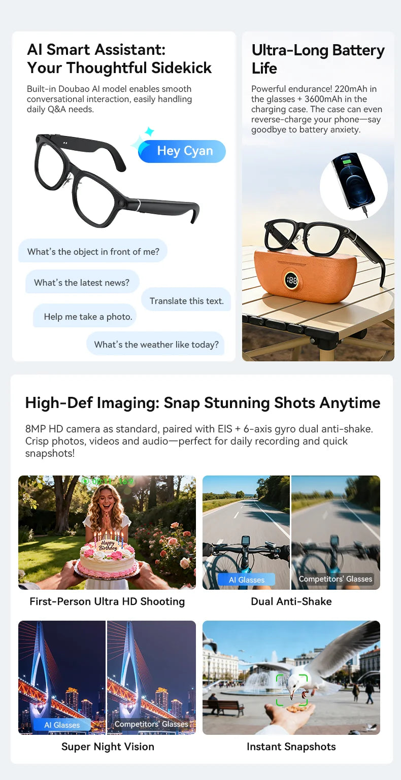 2026New AI Smart Glasses Minimalist Premium Bluetooth Calling Real-time Translation/4K Video Ultra-light TR90 Compatible Eyewear
