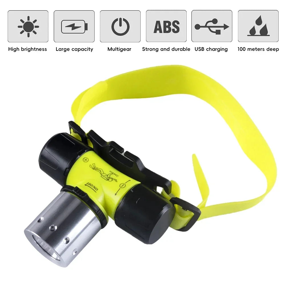 Diving LED Headlamp T6 LED Underwater Diving Headlight Outdoor Camping Fishing Dive Flashlight Head Light Torch Waterproof