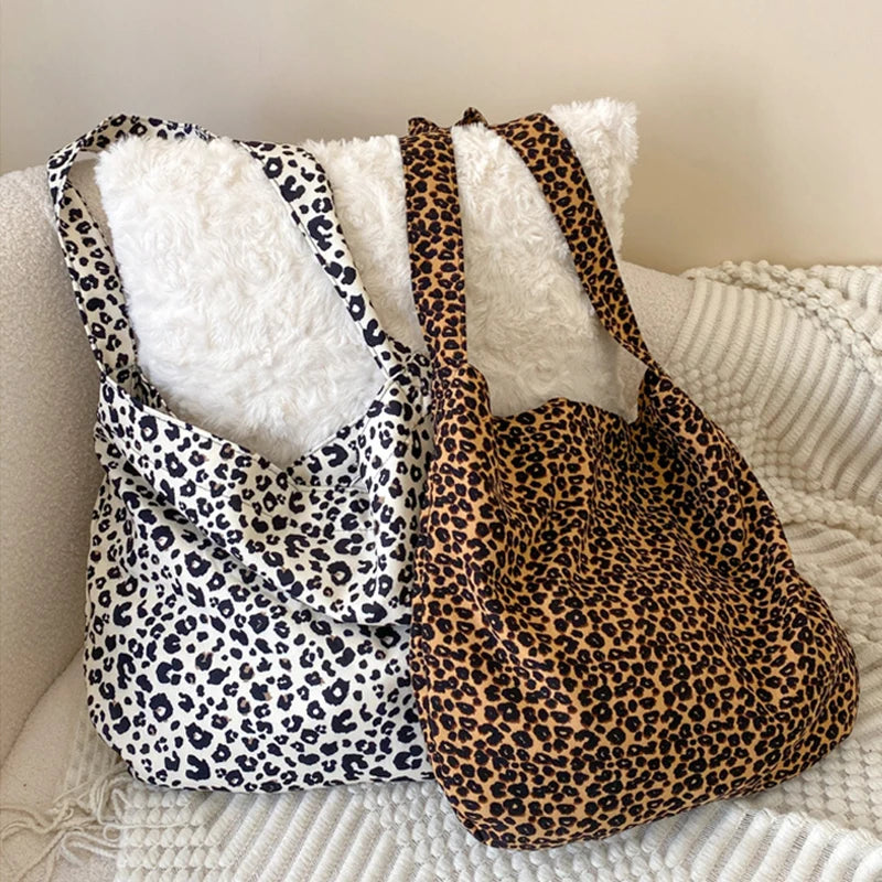 Female Leopard Print Messenger Bag Modern Shoulder Canvas Bag Student Diagonal Large Capacity Straddle Bag