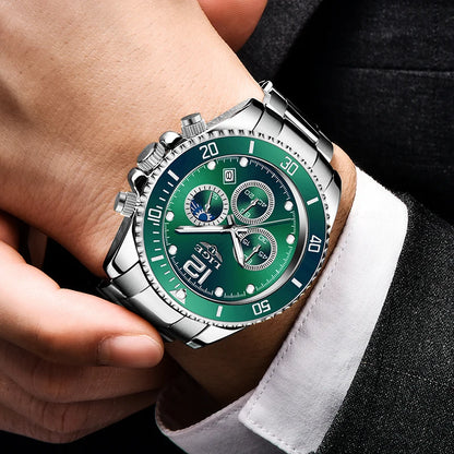 LIGE Outdoor Sport Watch For Men Fashion Military Waterproof Luminous Men Watch Round Stainless Steel Quartz Chronograph Male